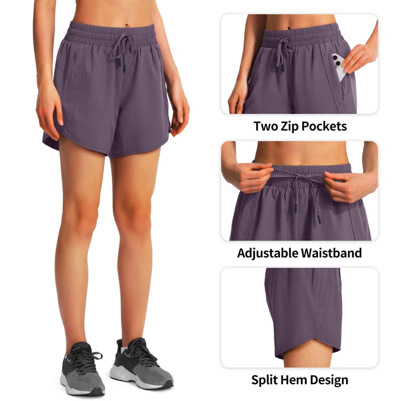 Ksmien Women's 5"/ 7" Athletic Running Shorts Quick Dry Lightweight Workout Gym Shorts with Zipper Pockets UPF 50+ Grey Purple - Image 5