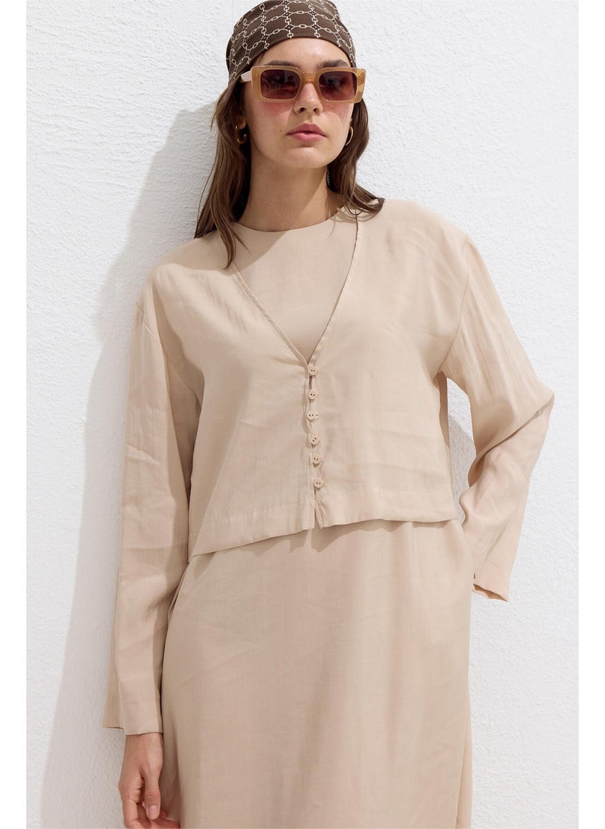 Manuka - Modal Buttoned Blouse Beige - Image 1