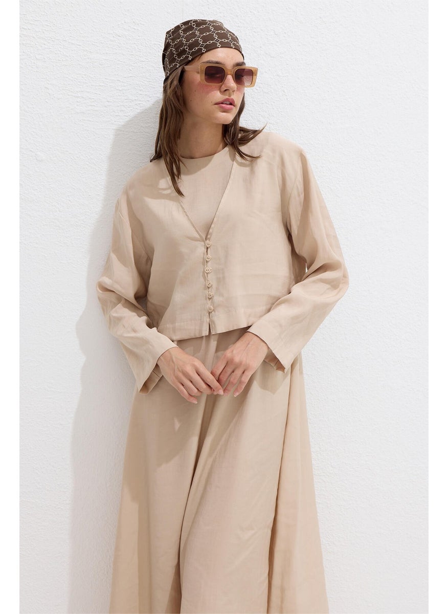 Manuka - Modal Buttoned Blouse Beige - Image 1