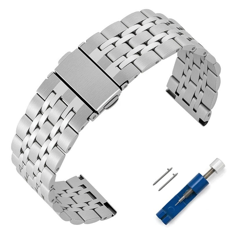 Bluejw Solid Steel Watch Band Replacement - Logo Compatible Butterfly Clasp Watch Strap 18mm 20mm Metal Watchband - Image 1