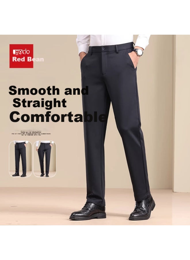 Hodo Men's Autumn Winter Straight-leg Business Casual High Elastic Wrinkle-resistant Warm Dress Pants Dad Style - Image 1