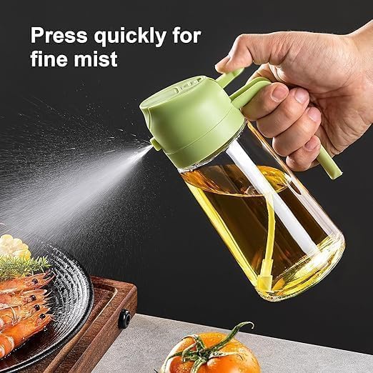 Crasts Oil Spray Bottle for Cooking Premium Glass 2 in 1 Oil Dispenser for Kitchen Food Grade Oil Sprayer Containers with Nozzle Oil Bottle for Air Fryer Roasting and Frying 500ml Green - Image 2