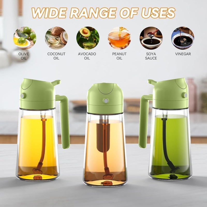 Crasts Oil Spray Bottle for Cooking Premium Glass 2 in 1 Oil Dispenser for Kitchen Food Grade Oil Sprayer Containers with Nozzle Oil Bottle for Air Fryer Roasting and Frying 500ml Green - Image 3