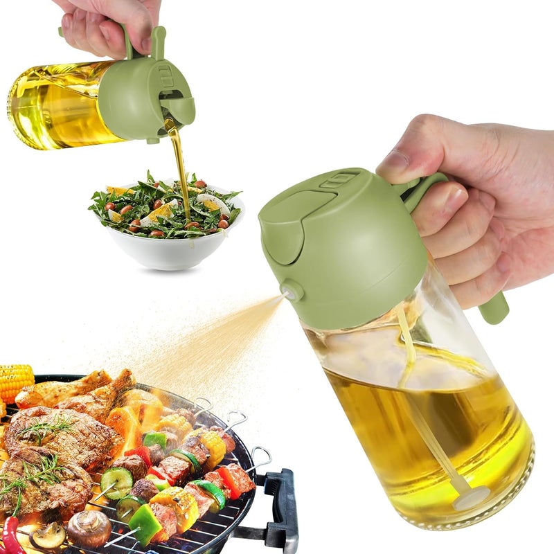 Crasts Oil Spray Bottle for Cooking Premium Glass 2 in 1 Oil Dispenser for Kitchen Food Grade Oil Sprayer Containers with Nozzle Oil Bottle for Air Fryer Roasting and Frying 500ml Green - Image 1