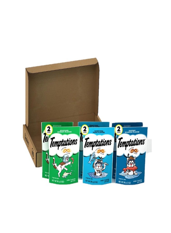 تيمبتيشنز مجموعة متنوعة من مكافآت القطط المقرمشة والطرية من تمبتيشنز لمحبي المأكولات البحرية، (6) أكياس، كل كيس 3 أونصة. - Image 1