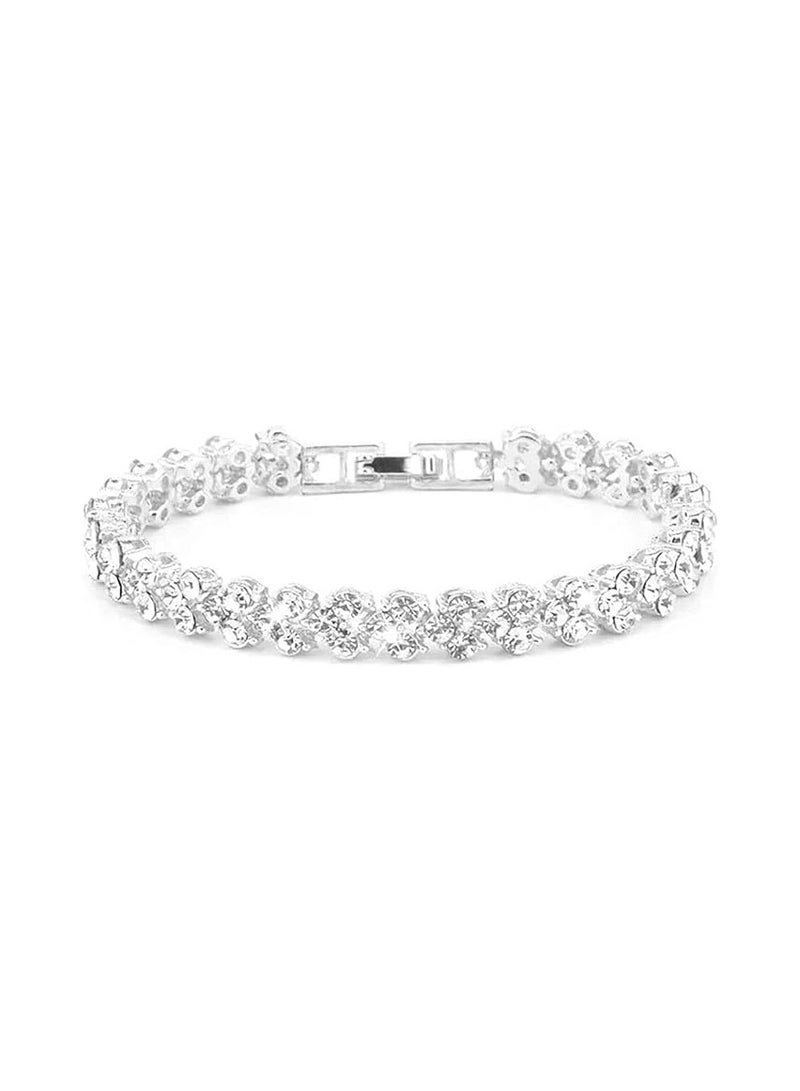 Bracelets for Women,Cubic Zirconia Tennis Bracelet,Classic Bling Bangles for Teens Girls and Female Hand Jewelry Accessories-6.5 Inch(Silver)-One Size - Image 1