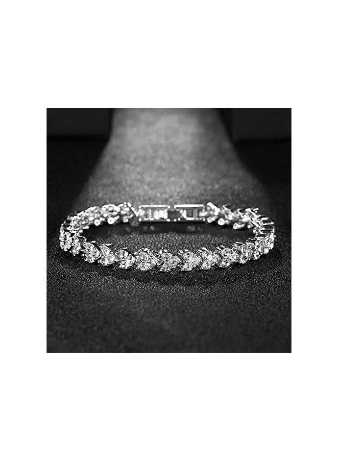 Bracelets for Women,Cubic Zirconia Tennis Bracelet,Classic Bling Bangles for Teens Girls and Female Hand Jewelry Accessories-6.5 Inch(Silver)-One Size - Image 2