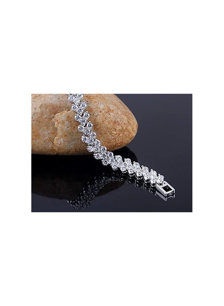 Bracelets for Women,Cubic Zirconia Tennis Bracelet,Classic Bling Bangles for Teens Girls and Female Hand Jewelry Accessories-6.5 Inch(Silver)-One Size - Image 4