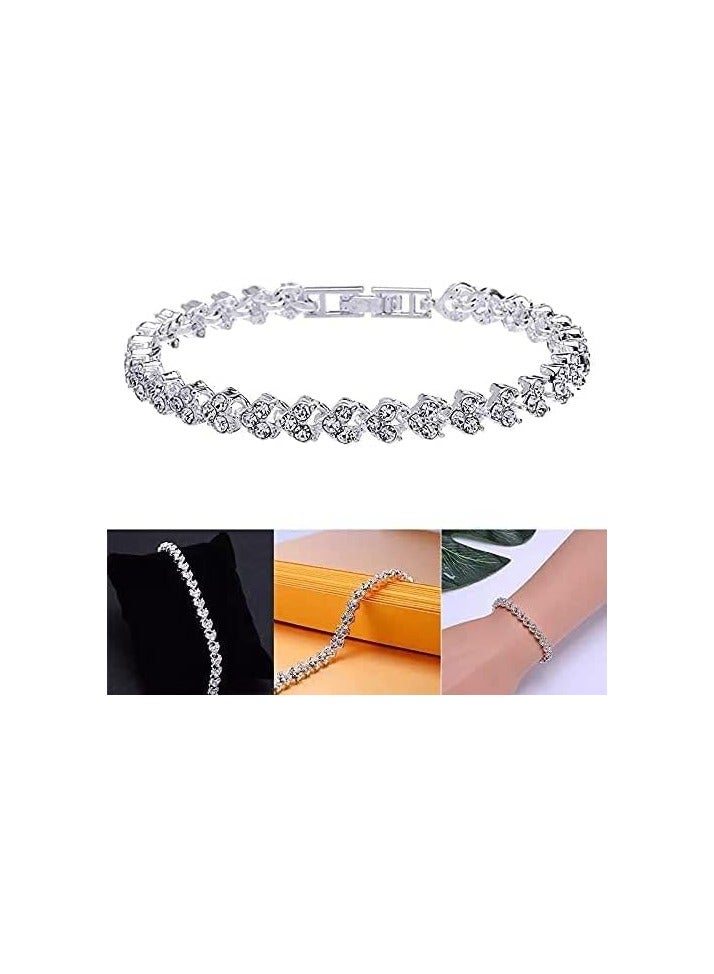 Bracelets for Women,Cubic Zirconia Tennis Bracelet,Classic Bling Bangles for Teens Girls and Female Hand Jewelry Accessories-6.5 Inch(Silver)-One Size - Image 5