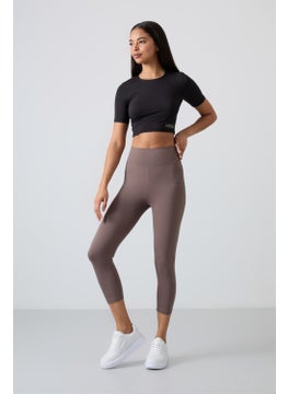 Tommy Life Brown High Waist Slim Fit Skinny Leg Women's Capri Leggings - 93097  - Image 1