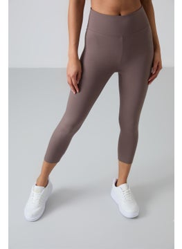 Tommy Life Brown High Waist Slim Fit Skinny Leg Women's Capri Leggings - 93097  - Image 3