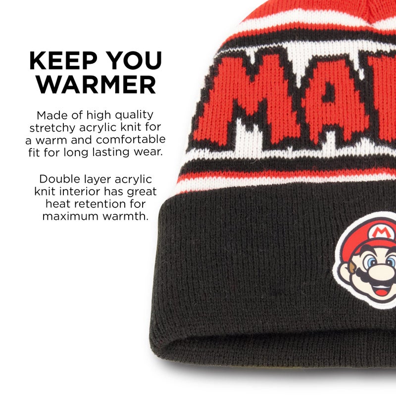 Nintendo Boys Winter Hat with Knit Gloves and Insulated Ski Glove Set, Super Mario For Age 4-7 - Image 4