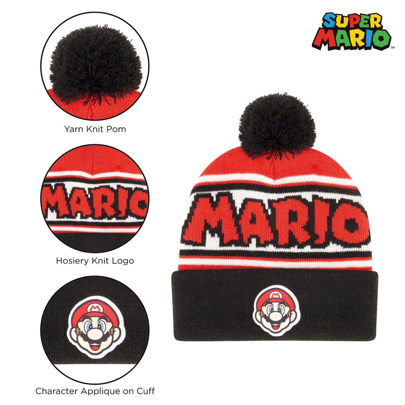 Nintendo Boys Winter Hat with Knit Gloves and Insulated Ski Glove Set, Super Mario For Age 4-7 - Image 3