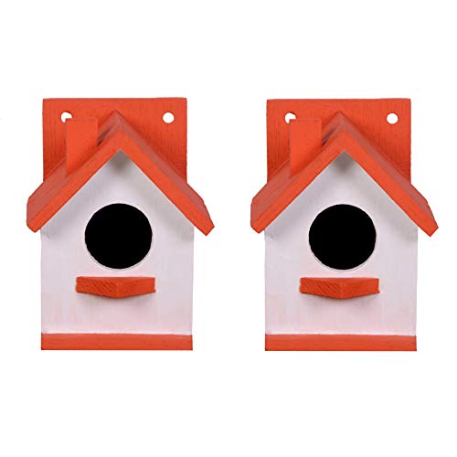 Cket Bird House Nest Box Breeding House for Sparrow, Budgies and Finches Eco Friendly Pure Wooden for Garden Balcony Hanging 02 (Pack of 2) - Image 1