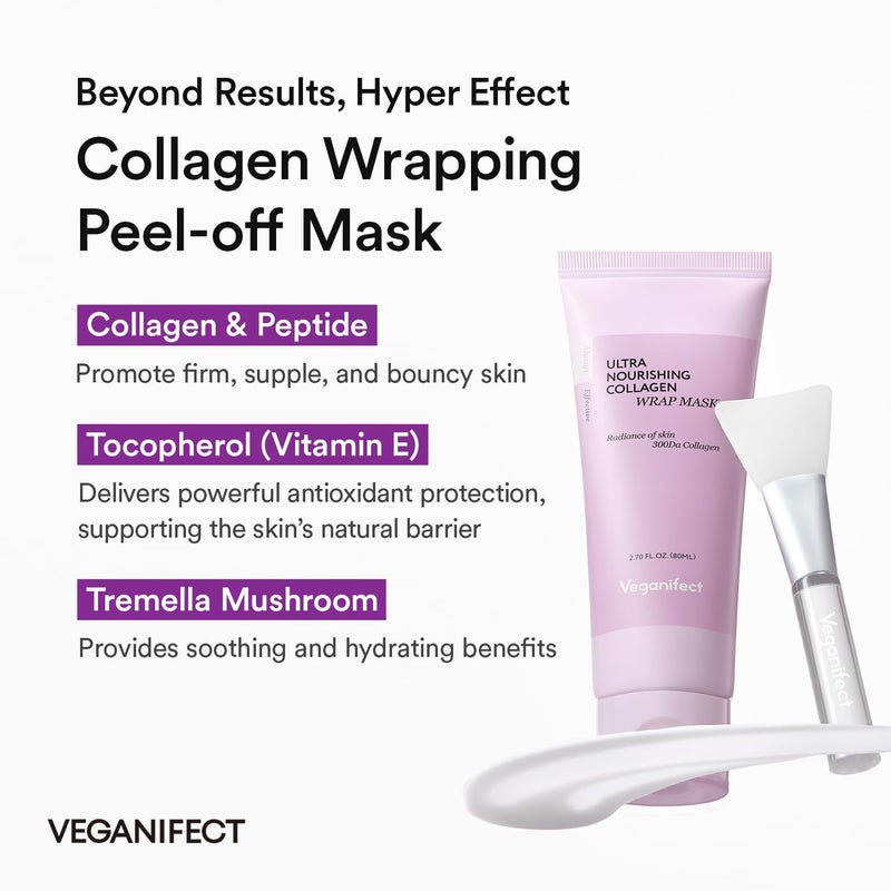 VEGANIFECT Collagen Wrapping Peel Off Facial Cream Mask with Jelly Brush, For Elasticity, Hydrating, Hydrolyzed Collagen & Peptide, Glass Skin, Korean Skincare, 2.73 Fl Oz - Image 4
