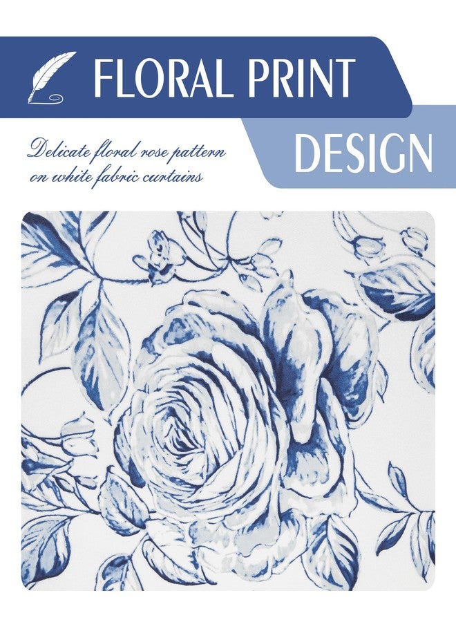Beauoop Boho Floral Semi Sheer Curtains 84 Inch Length for Living Room Bedroom Farmhouse Botanical Rose Printed Rustic Canvas Panel Drapes Grommet Top Window Treatment, Set of 2, 50 Inch Wide, Blue - Image 5
