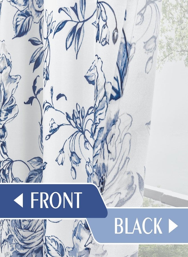 Beauoop Boho Floral Semi Sheer Curtains 84 Inch Length for Living Room Bedroom Farmhouse Botanical Rose Printed Rustic Canvas Panel Drapes Grommet Top Window Treatment, Set of 2, 50 Inch Wide, Blue - Image 4