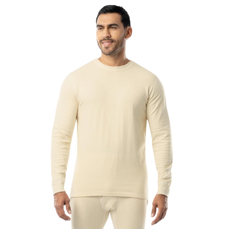 ColdPruf Men's Authentic Dual Layer Long Sleeve Wool Plus Crew Neck Base Layer Top, Oatmeal, 2X - Image 3