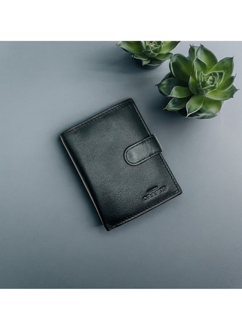 MARIO DRAFTS Men's Genuine Leather Bi Fold Button Wallet, Black - Image 1