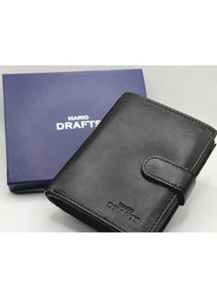 MARIO DRAFTS Men's Genuine Leather Bi Fold Button Wallet, Black  - Image 2