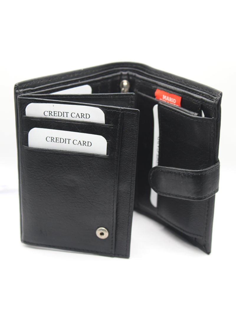 MARIO DRAFTS Men's Genuine Leather Bi Fold Button Wallet, Black - Image 5