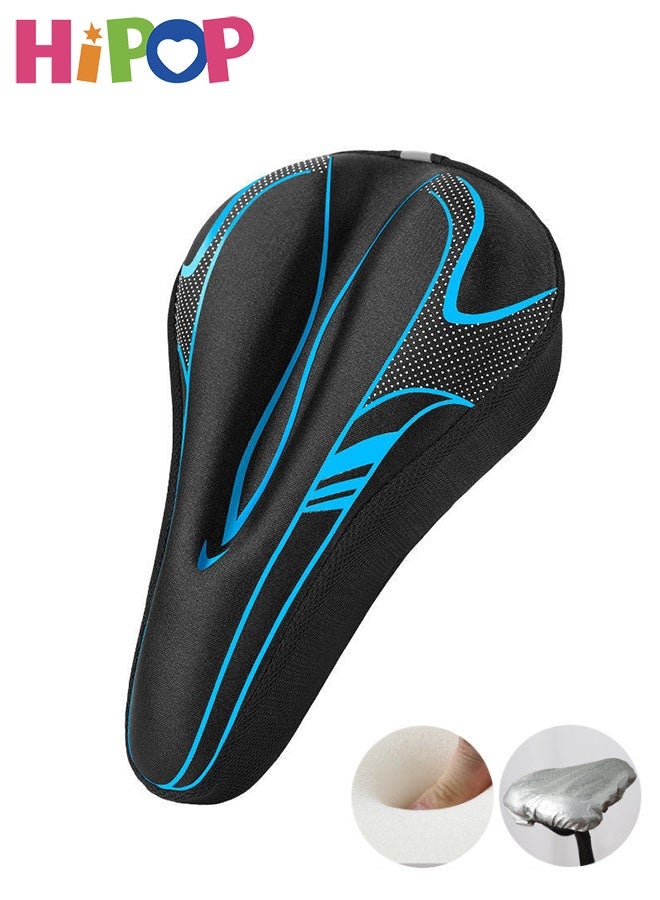 HIPOP Bike Saddle Cover with Rain Cover, Narrow Gel Bike Seat Cushion for Women and Men, Exercise Bike Seat Cushion Cover for Spin, Stationary, Cruiser Bikes (Blue) - Image 1