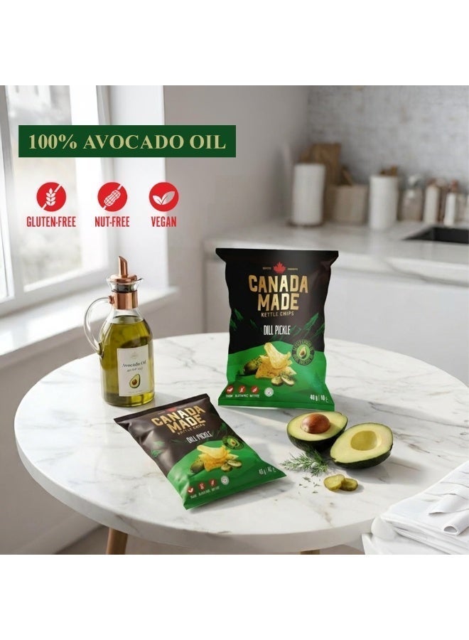 Canada Made Healthy Snacks - 100% Avocado Oil Kettle Cooked Potato Chips - Dill Pickle Flavor, Vegan, Gluten Free, Nut Free Healthy Chips - Made in Canada Snacks - 40g Bag - Image 3