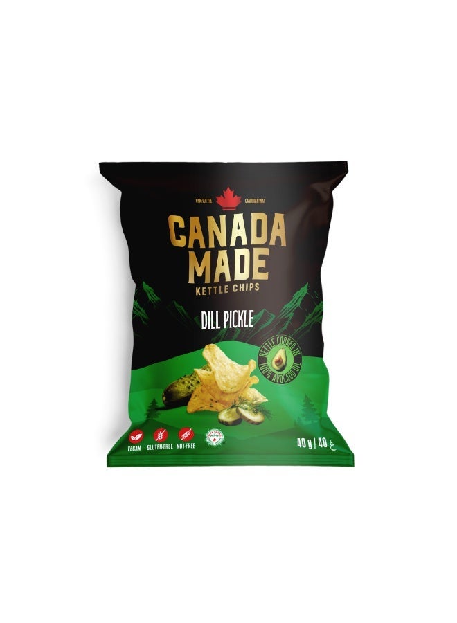 Canada Made Healthy Snacks - 100% Avocado Oil Kettle Cooked Potato Chips - Dill Pickle Flavor, Vegan, Gluten Free, Nut Free Healthy Chips - Made in Canada Snacks - 40g Bag - Image 1