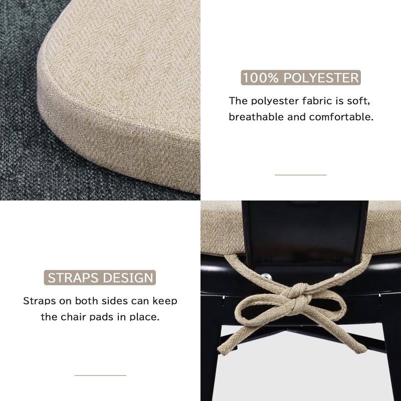 BAIBU baibu 14In Metal Chair Cushion with Ties  Set of 4 Non-Slip Metal Dining Chair Pads Kitchen Seat Cushions with Machine Washable Cover  14x14x1.5in  Beige - Image 4