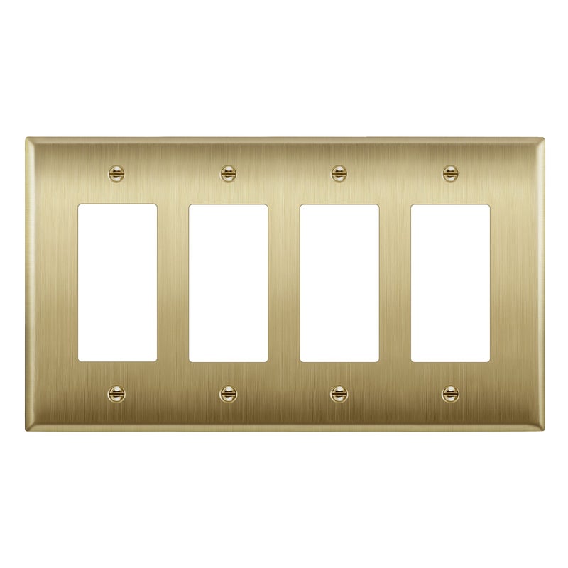 LIDER Decorator Switch or Receptacle Metal Wall Plate Outlet Cover Corrosion Resistant MidSize 4Gang 488 x 858 LMWP34MBB UL Listed Stainless Steel Brushed Brass 1Pack - Image 2