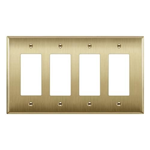 LIDER Decorator Switch or Receptacle Metal Wall Plate Outlet Cover Corrosion Resistant MidSize 4Gang 488 x 858 LMWP34MBB UL Listed Stainless Steel Brushed Brass 1Pack - Image 1