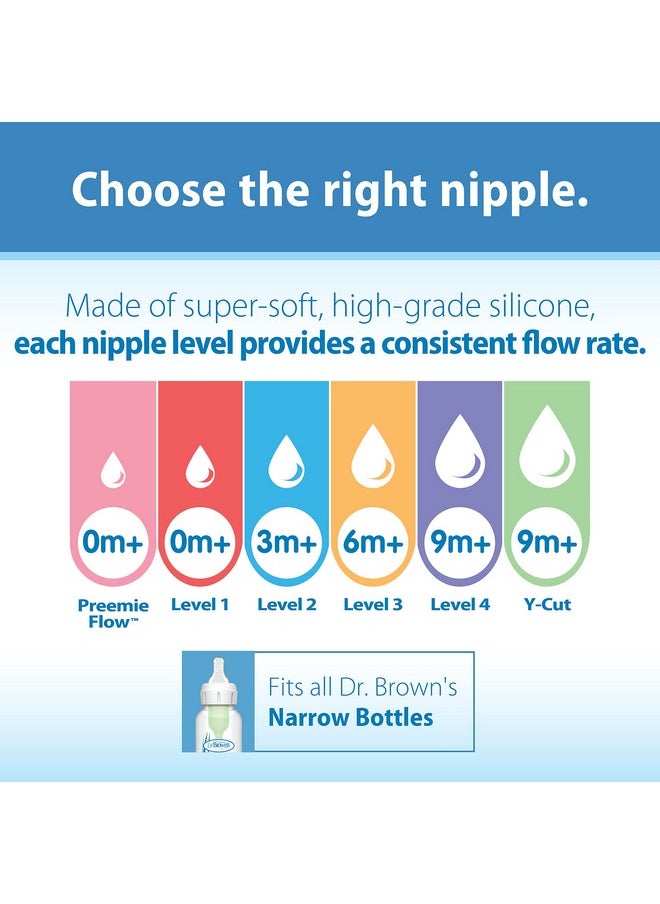 Dr. Brown's - Dr. Brown’s Natural Flow Preemie Flow Narrow Baby Bottle Silicone Nipple, Slowest Flow, 0m+, 100% Silicone Bottle Nipple, 6 Count(Pack of 1) - Image 1
