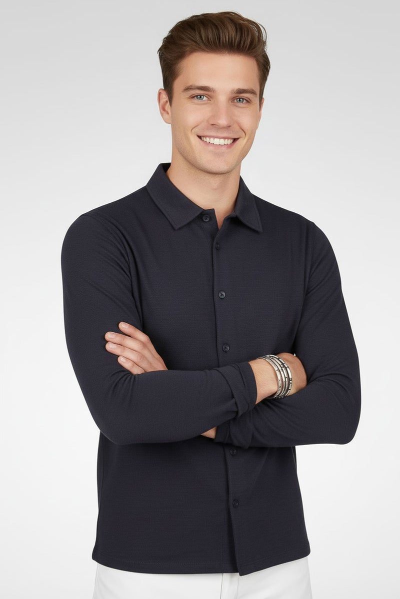 Aeropostale قميص رجالي عادي بأكمام طويلة بلون رمادي داكن - Image 1