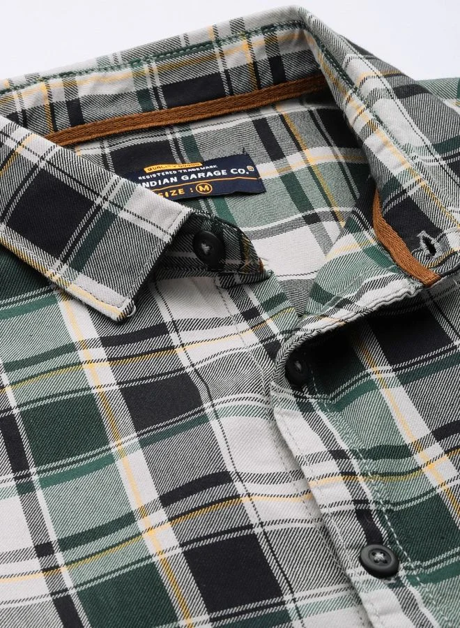 The Indian Garage Co Men Regular Fit Checkered Full Sleeves Cutaway Collar Casual Shirt
