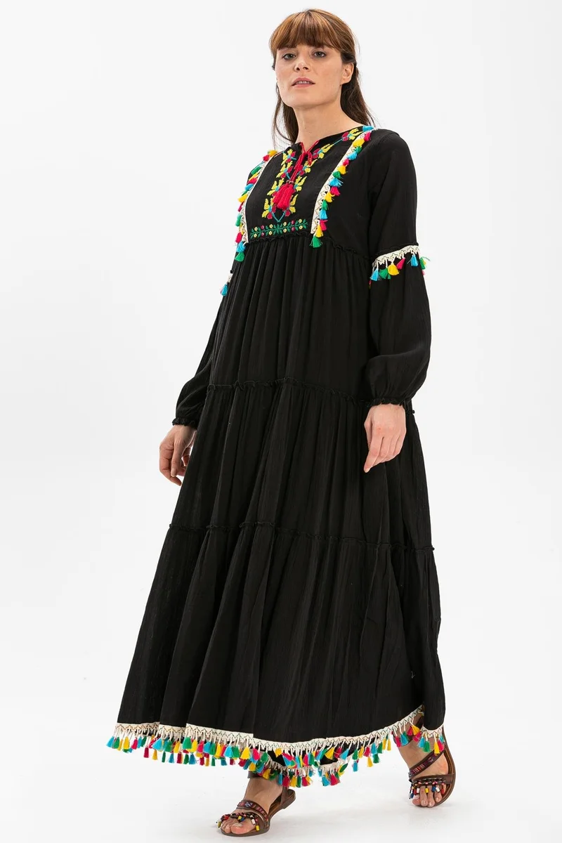 Eliş Şile Bezi Embroidered Tassel Maxi Dress