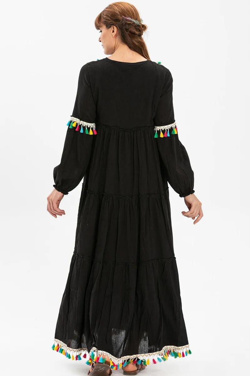 Eliş Şile Bezi Embroidered Tassel Maxi Dress