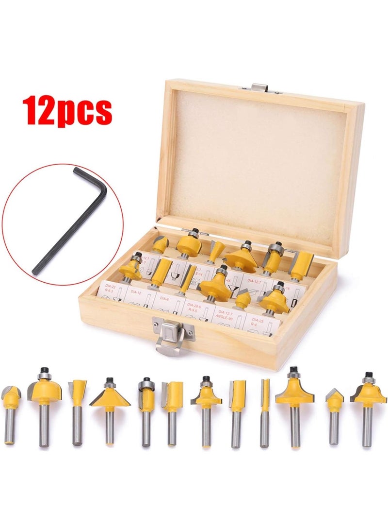 GGOOT Hardware Milling Cutter 12 Pcs/Box Cemented Carbide Milling Cutter Set 1/4 Inch Handle Woodworking Tool with Wrench, Used for Woodworking Trimming Wood Cutting Tools - Image 2
