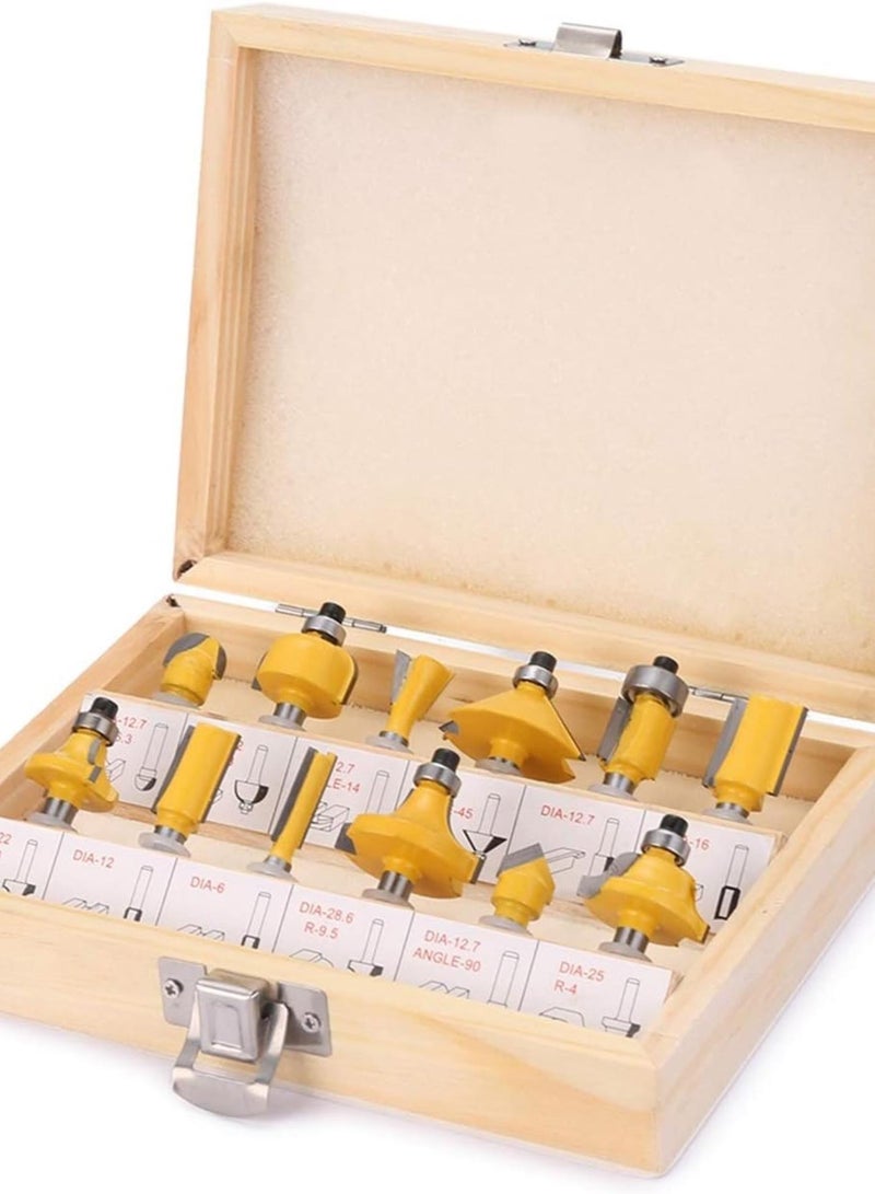 GGOOT Hardware Milling Cutter 12 Pcs/Box Cemented Carbide Milling Cutter Set 1/4 Inch Handle Woodworking Tool with Wrench, Used for Woodworking Trimming Wood Cutting Tools - Image 1