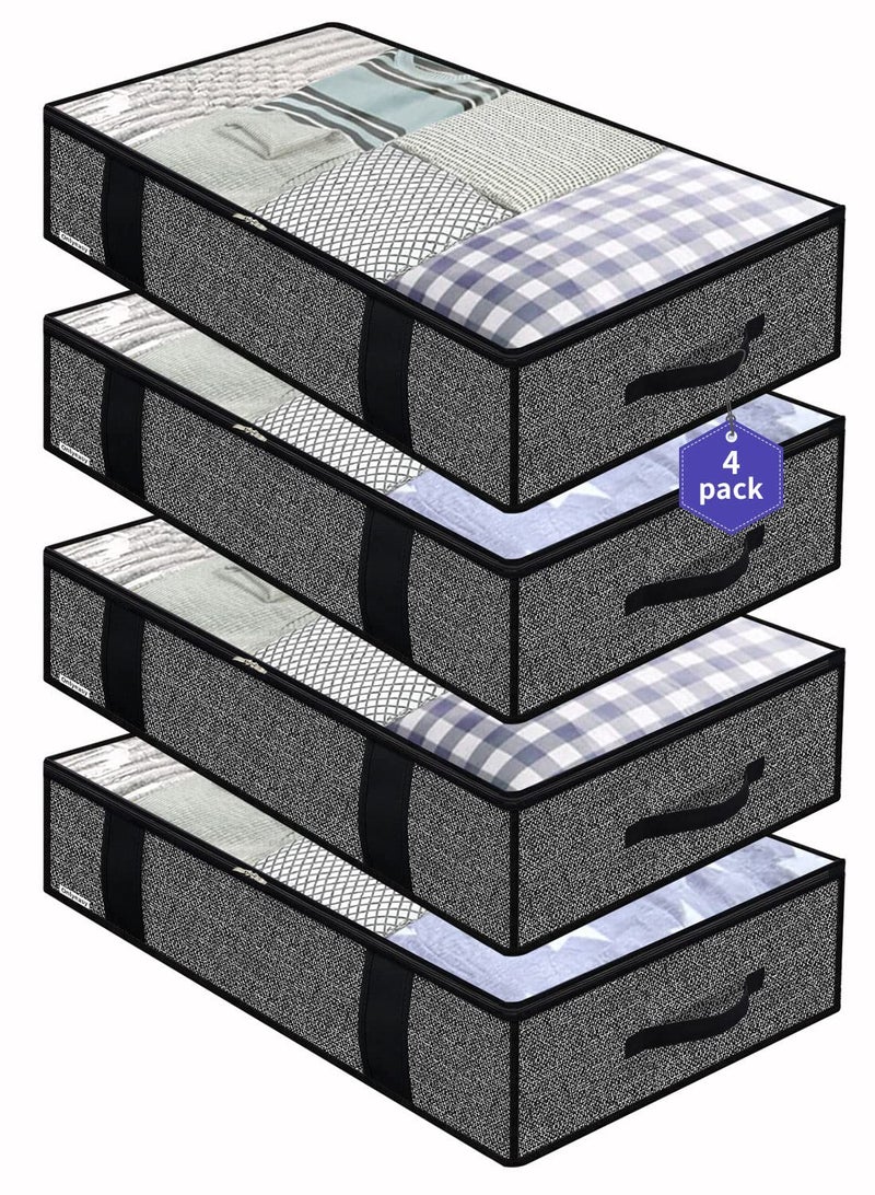 Onlyeasy 4 Pack Under Bed Clothes Storage Bags Organizer with Reinforced Handles and Zippers Foldable Underbed Storage Container Bags for Blankets Comforters Bedding Linenlike Black MXAUBBP4