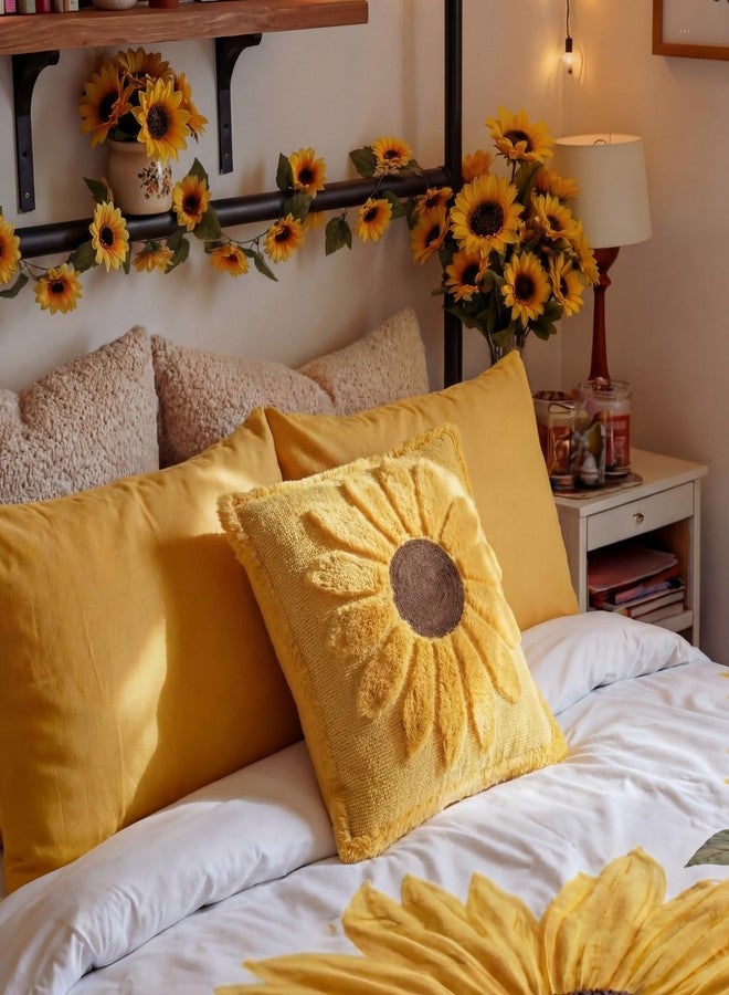 Gilprop Set of 2 Yellow Sunflower Pillow Covers 18x18 Embroidered Spring Summer Floral Pillow Covers Room Decor Decorative Cute Faux Fur Soft Flower Farmhouse Decor for Bed Couch Dormitories - Image 5