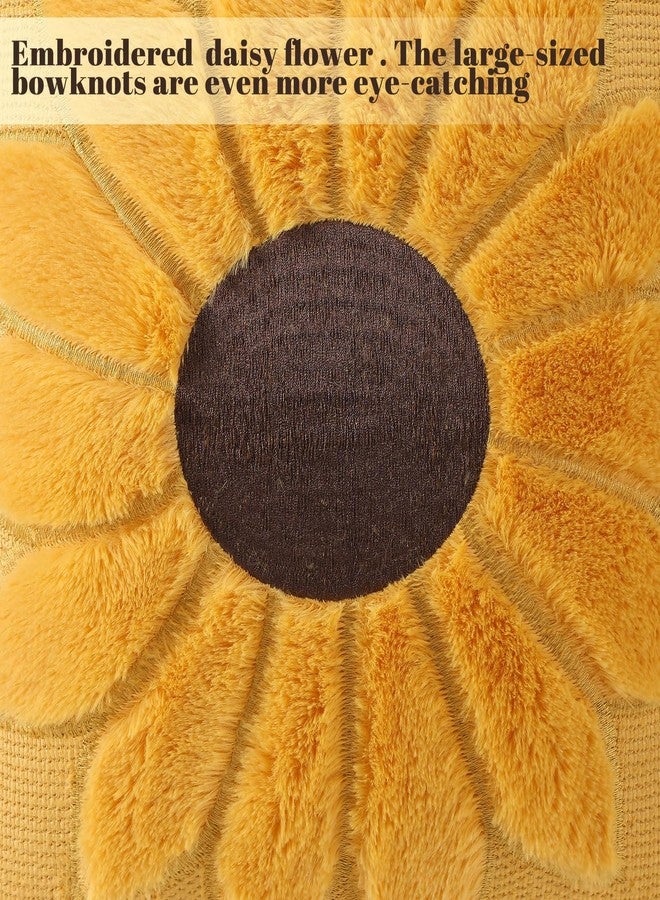 Gilprop Set of 2 Yellow Sunflower Pillow Covers 18x18 Embroidered Spring Summer Floral Pillow Covers Room Decor Decorative Cute Faux Fur Soft Flower Farmhouse Decor for Bed Couch Dormitories - Image 3