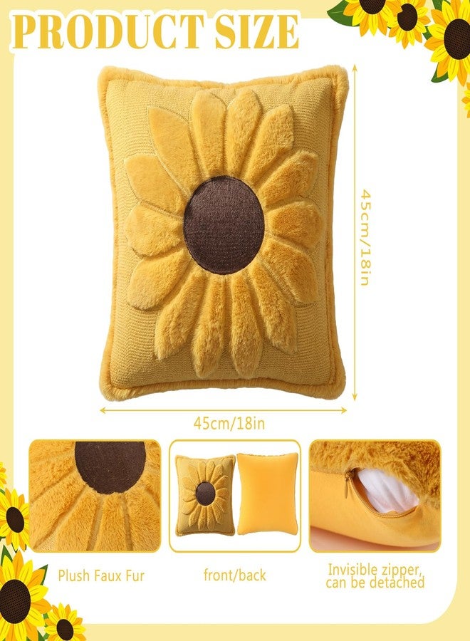 Gilprop Set of 2 Yellow Sunflower Pillow Covers 18x18 Embroidered Spring Summer Floral Pillow Covers Room Decor Decorative Cute Faux Fur Soft Flower Farmhouse Decor for Bed Couch Dormitories - Image 2