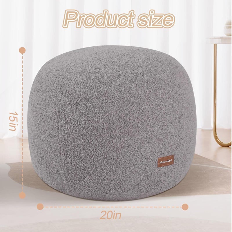 MeMoreCool Stuffed Round Pouf Ottoman Foot Rest, Floor Pouf Foot Stool with Soft Foam Chunk Filling, Small Round Ottoman Footstool Circle Footrest for Living Room, Light Grey - Image 2