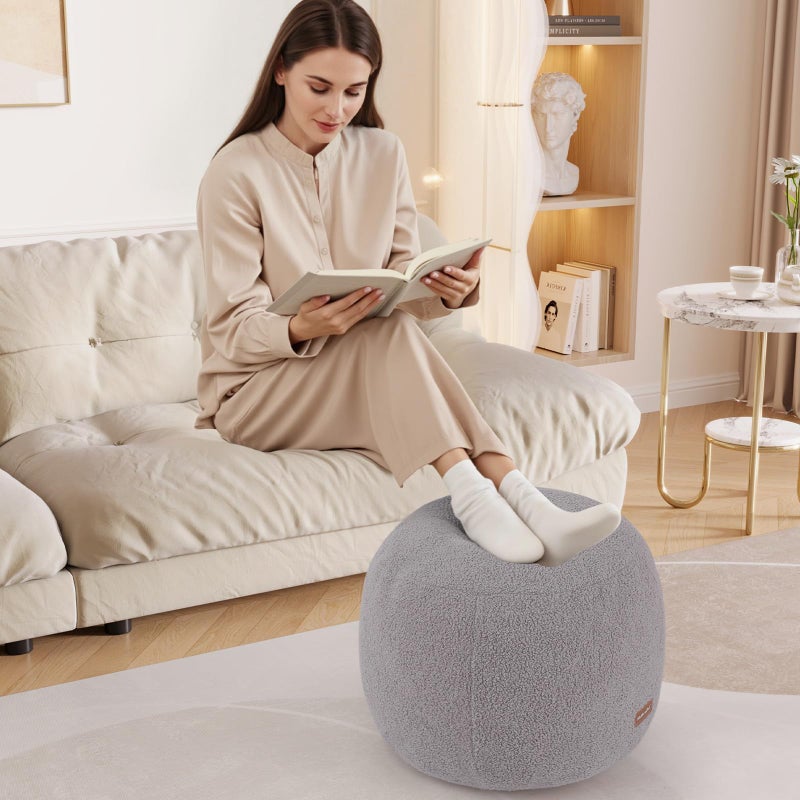 MeMoreCool Stuffed Round Pouf Ottoman Foot Rest, Floor Pouf Foot Stool with Soft Foam Chunk Filling, Small Round Ottoman Footstool Circle Footrest for Living Room, Light Grey - Image 3