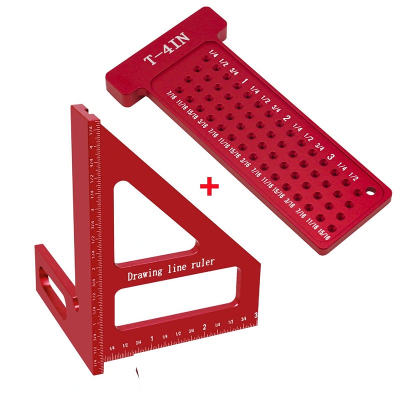 3D woodworking square protractor and T-shaped square hole marking ruler kit, high-precision aluminum layout measurement tool for woodworking, essential tool kit for metric and imperial woodworking - Image 2