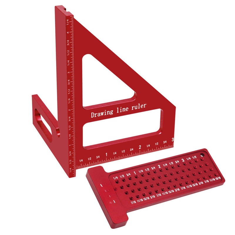 3D woodworking square protractor and T-shaped square hole marking ruler kit, high-precision aluminum layout measurement tool for woodworking, essential tool kit for metric and imperial woodworking - Image 1