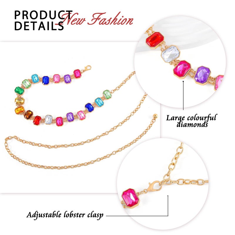 ELABEST Colorful Rhinestone Chain Belt Rainbow Gem Waist Belt Statement Diamond Waist Chains for Women (Gold) - Image 5