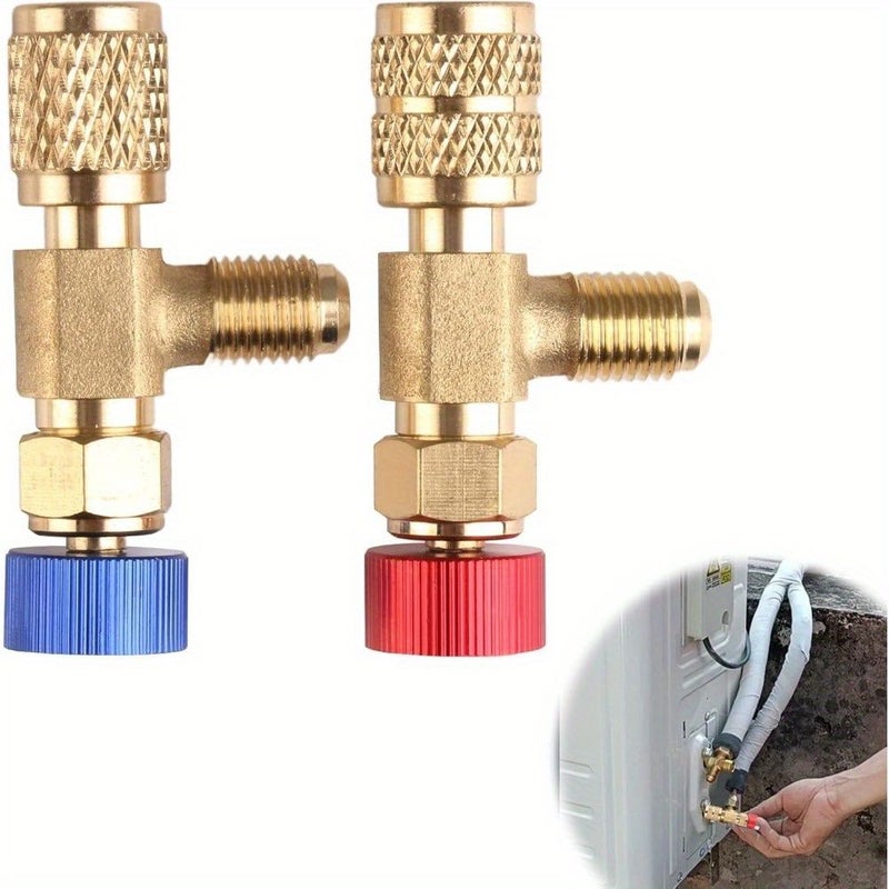 2 Pcs Air Conditioner Safety Valve 1/4 5/16 Connector Refrigerant Flush for HVAC Split Window Unit - Image 2