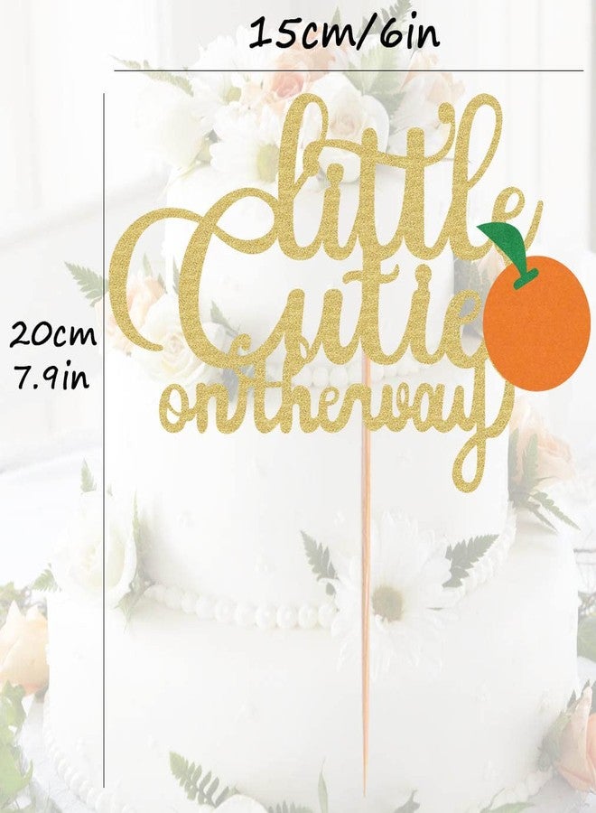 AHAORAY Little Cutie is on the Way Cake Topper - Gold Glitter Little Cutie Baby Shower Decorations, Birthday Party Supplies Photo Booth Props - Image 3