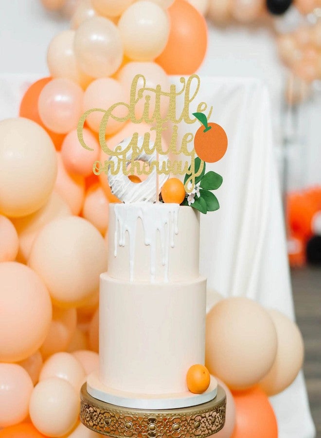 AHAORAY Little Cutie is on the Way Cake Topper - Gold Glitter Little Cutie Baby Shower Decorations, Birthday Party Supplies Photo Booth Props - Image 2